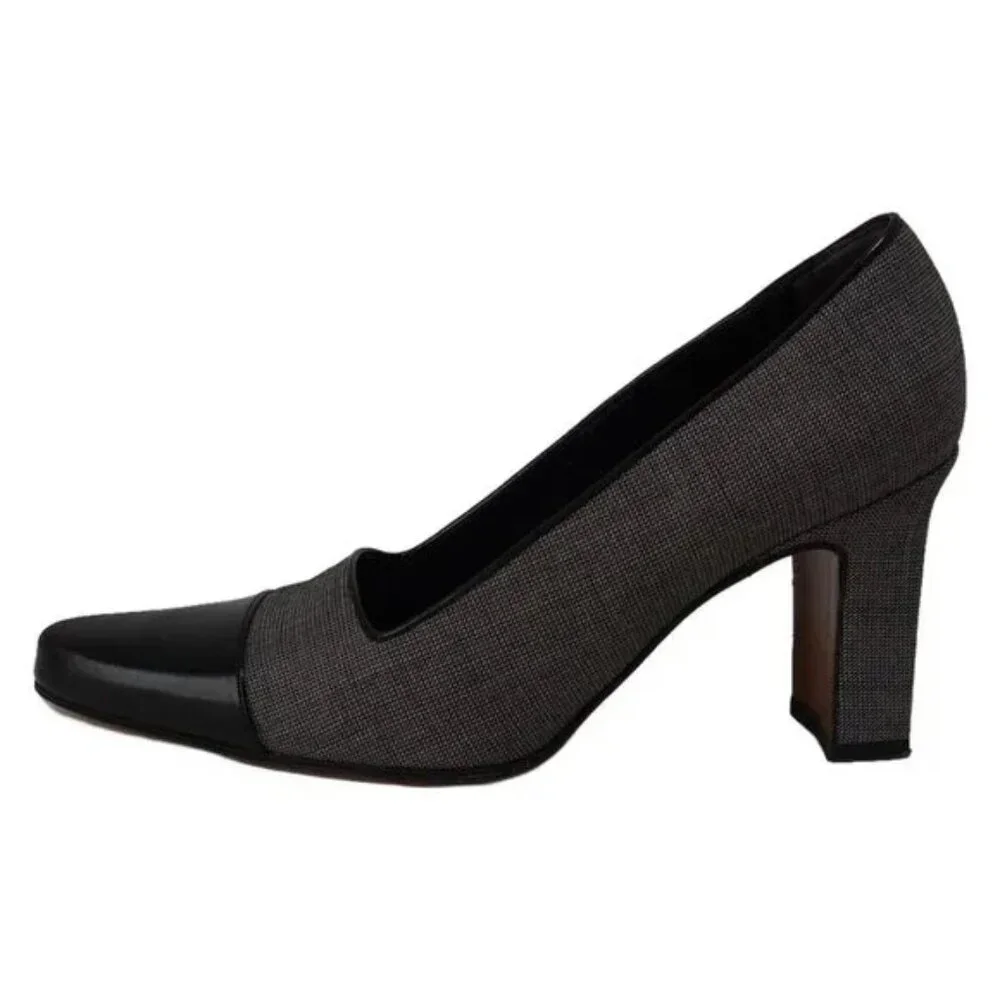 DIOR/ChristianDior - Black Gray Cotton Leather Women's Pumps 122-032125